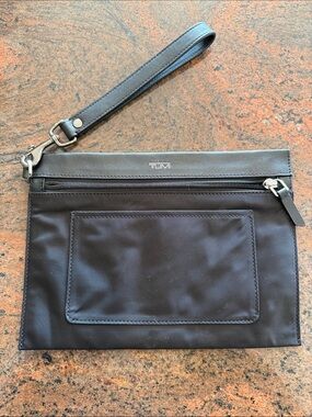 Tumi Black Nylon Wristlet with Leather Trim